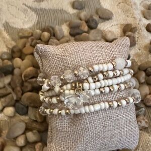 Chic White and Gold Beaded Bracelet Set